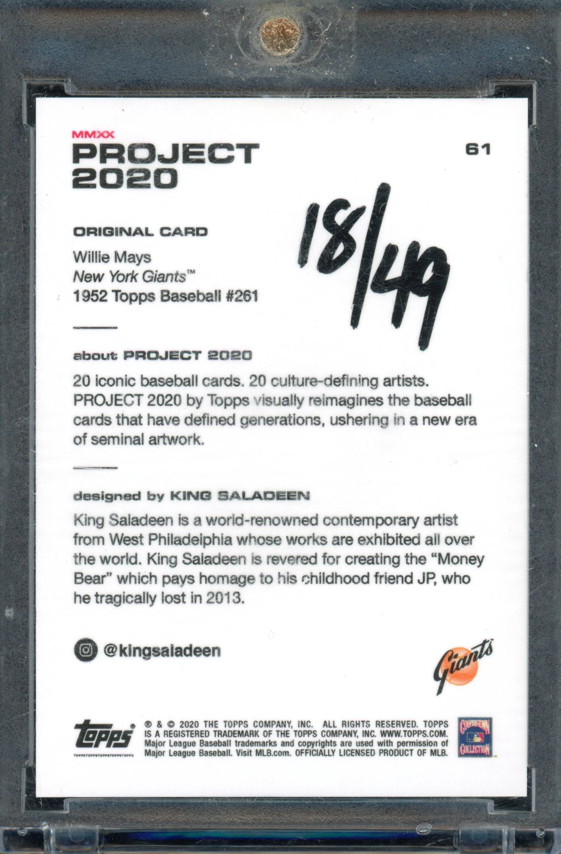 2020 Topps Project 2020 Willie Mays King Saladeen /49