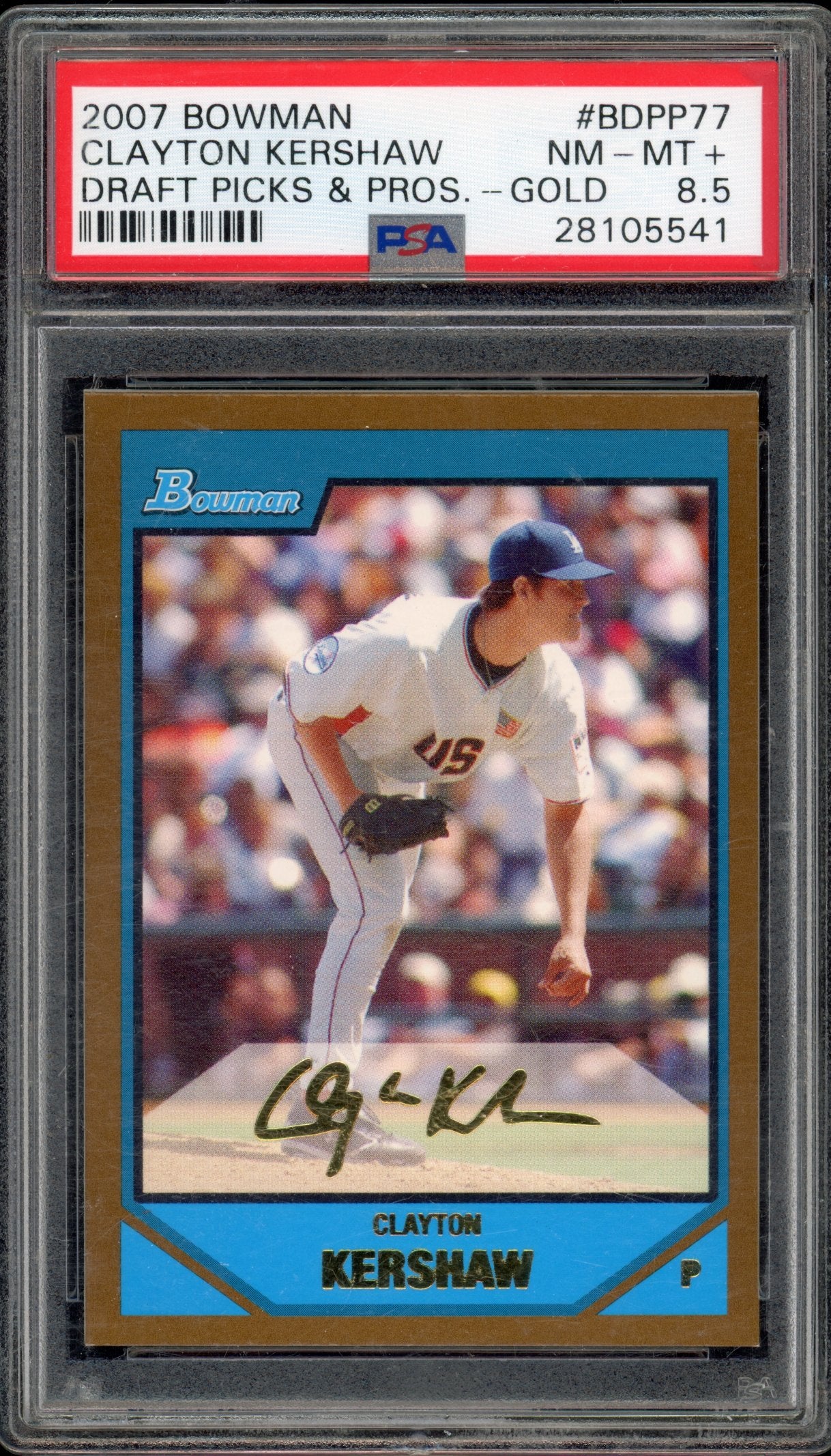 2007 Bowman Clayton Kershaw Draft Picks Gold Rookie PSA 8.5