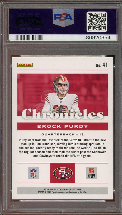 2022 Chronicles Brock Purdy #41 PSA 10 RC Rookie