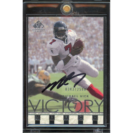 2002 SP Legendary Cuts Michael Vick Victory 7 #92 /2500 IP Auto