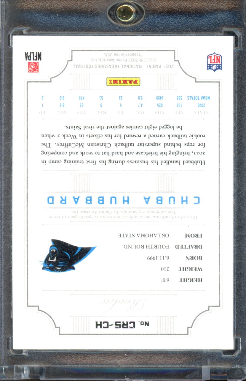 2021 National Treasures Chuba Hubbard Rookie Patch Auto /10