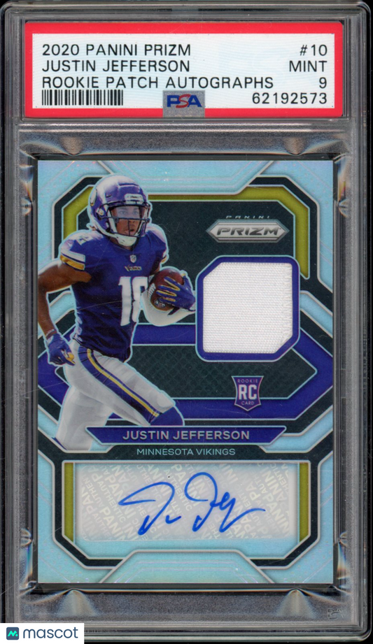 2020 Prizm Justin Jefferson Patch Auto Rookie /99 PSA 9