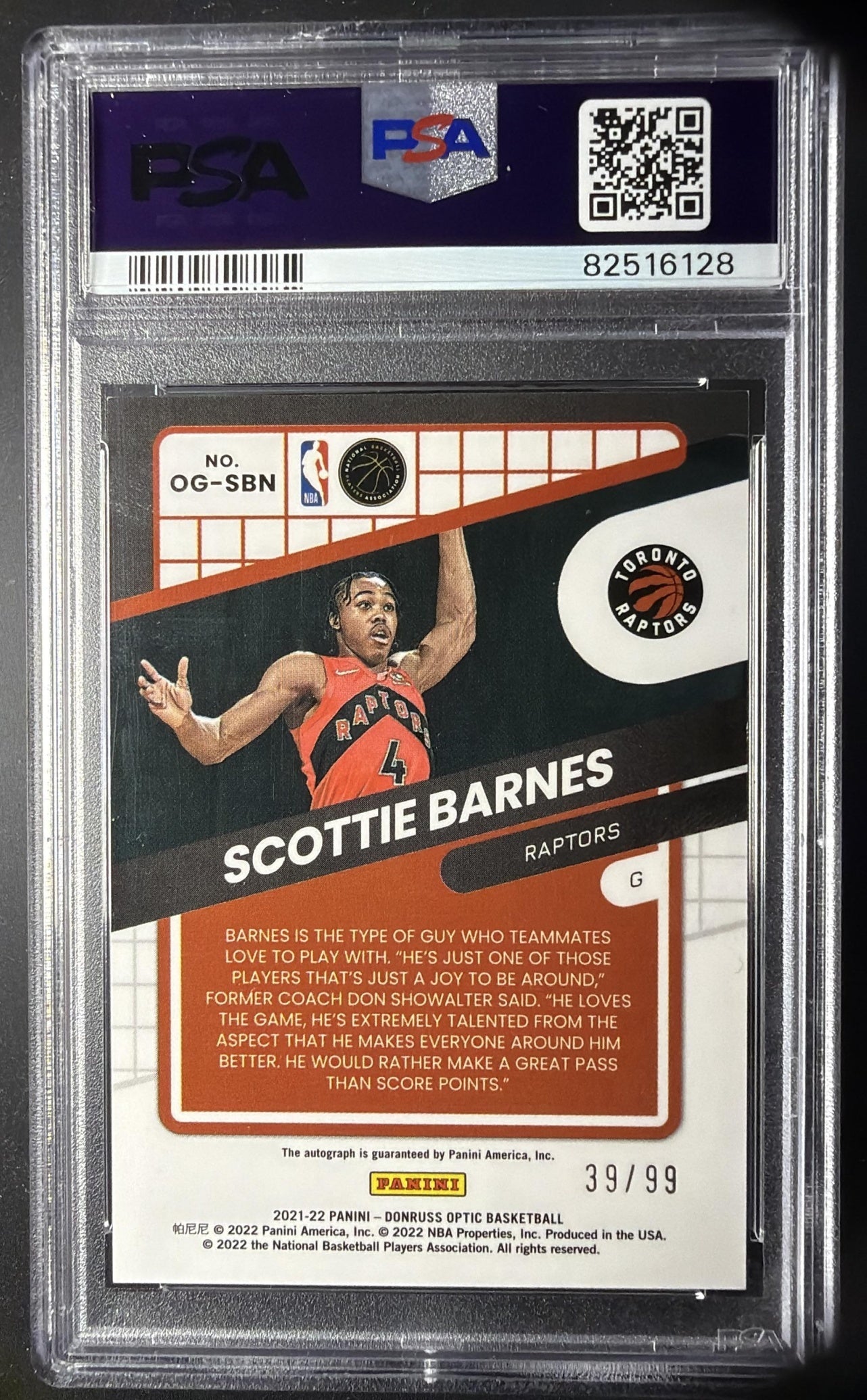 2021 Panini Donruss Optic Scottie Barnes #OG-SBN Opti Graphs /99 RC Auto PSA 9