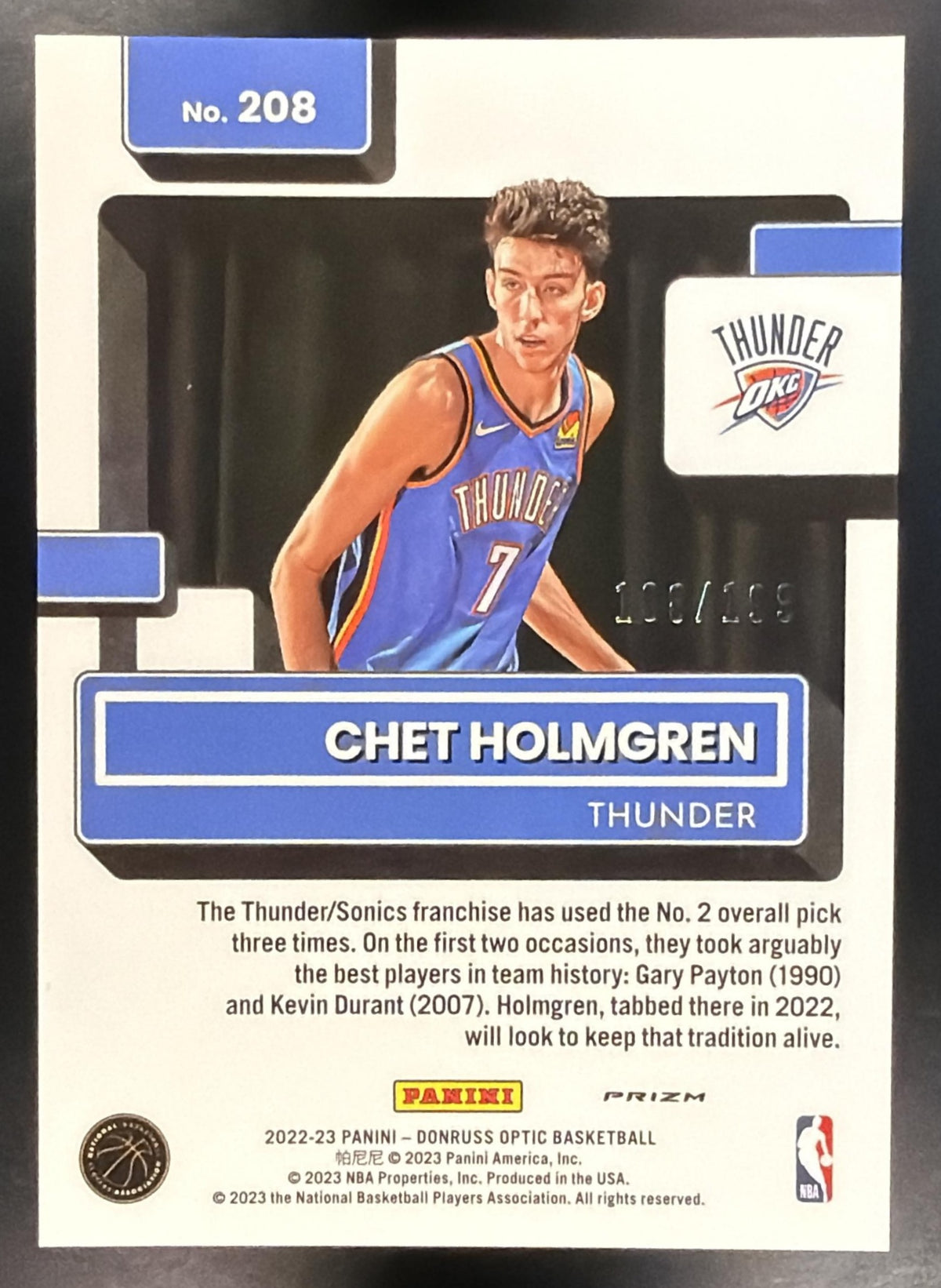 2022-23 Panini Donruss Optic Chet Holmgren #208 Rated Rookie Orange 100/199 RC