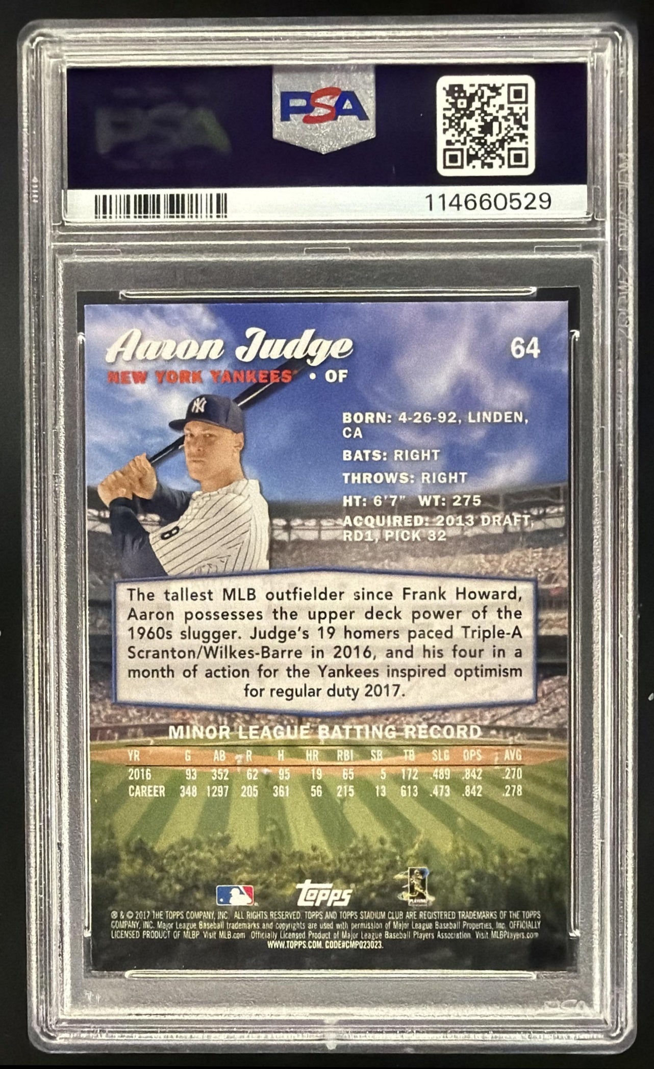2017 Topps Stadium Club Aaron Judge #64 RC PSA 10