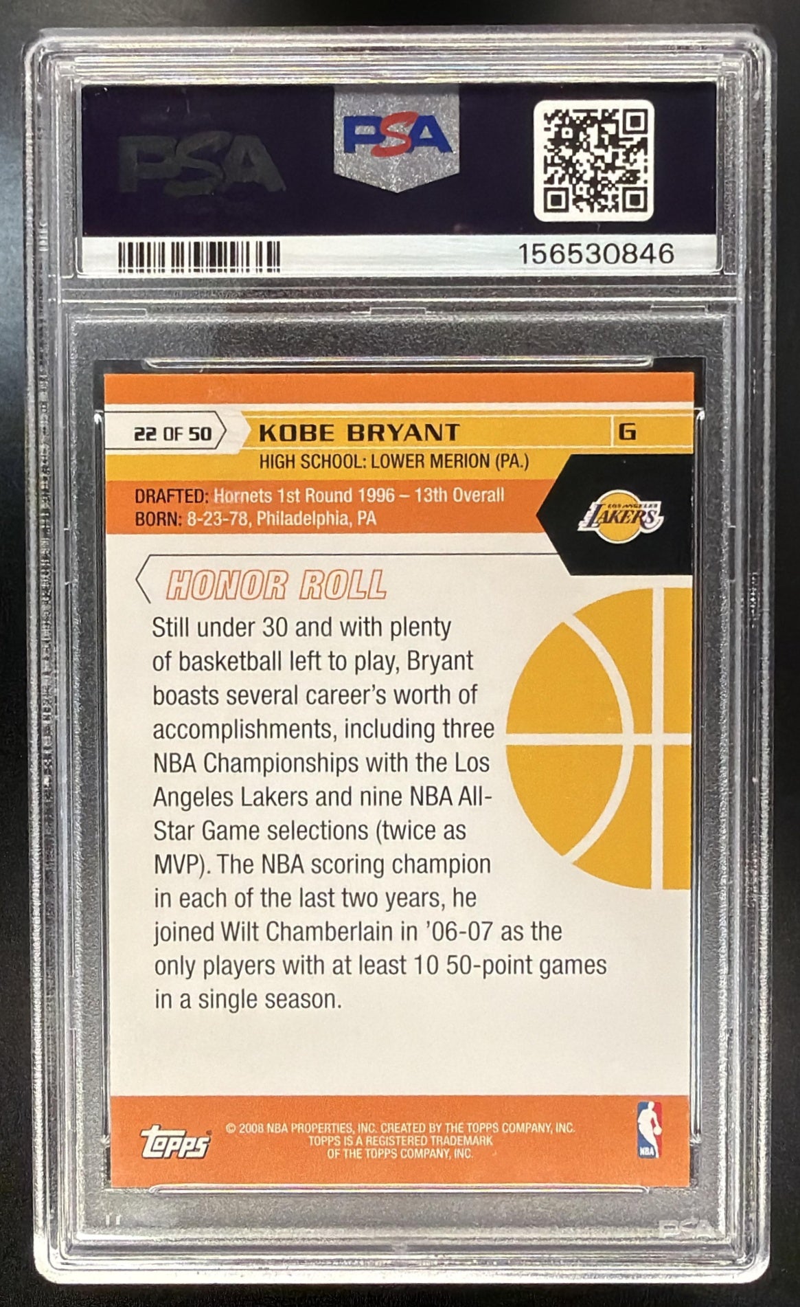 2007-08 Topps Kobe Bryant #22 50th Anniversary Set PSA 9