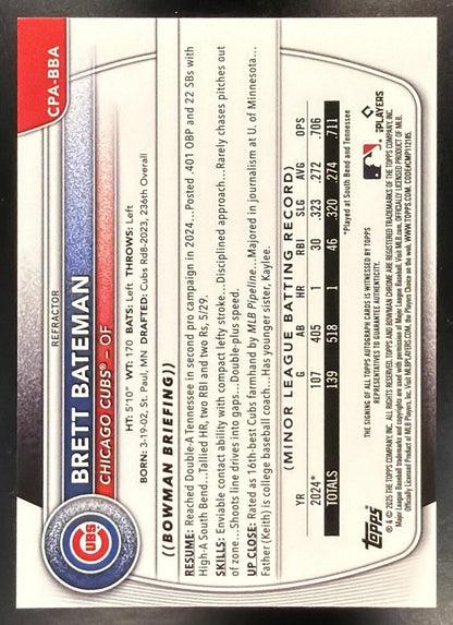2025 Bowman Chrome Brett Bateman #CPA-BBA Auto Refractor 51/499 1st Prospect