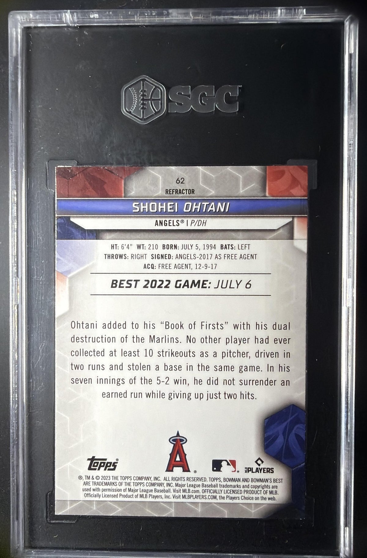 2023 Bowman's Best Shohei Ohtani #62 Refractor SGC 10