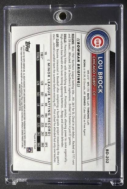 2025 Bowman Draft Lou Brock #BD-202 Chrome Retrofractor Orange Refractor /25 1st