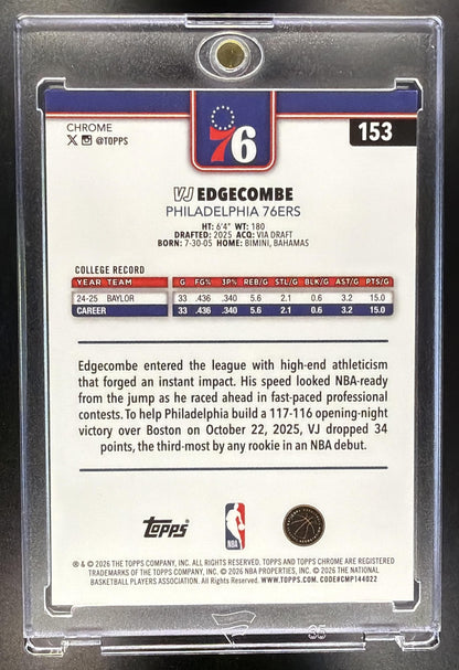 2025 Topps Chrome Update VJ Edgecombe #153 Image Variation /99 Green Speckle Refractor RC