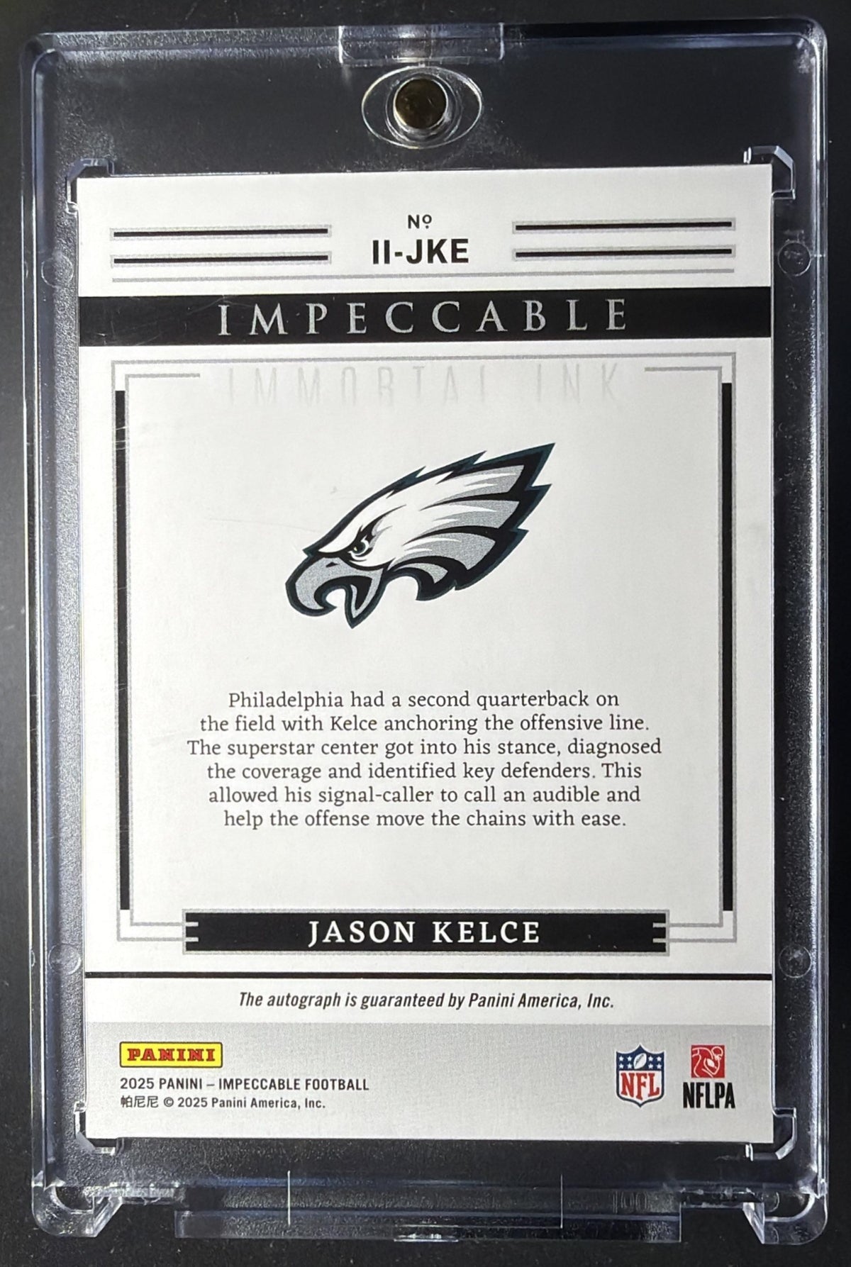 2025 Panini Impeccable Jason Kelce #II-JKE Immortal Ink /75 Auto