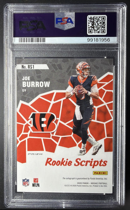 2020 Panini Mosaic Joe Burrow #RS1 Rookie Scripts RC Auto PSA 9
