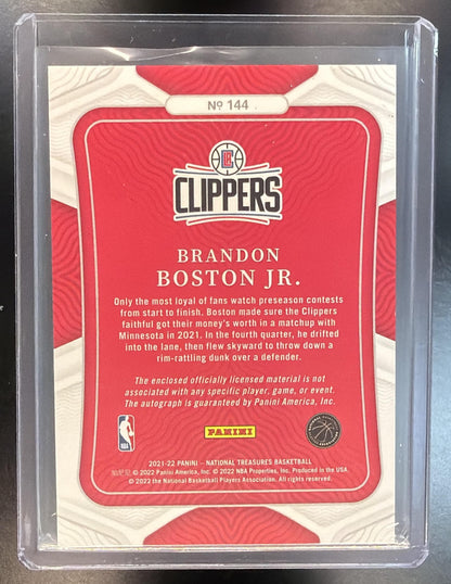 2021-22 Panini National Treasures Basketballl Brandon Boston Jr. #144 RPA Auto 59/75