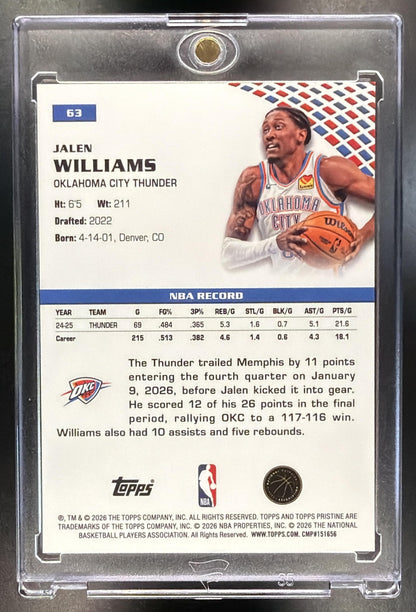 2025-26 Topps Pristine Jalen Williams #63 1st Day Issue Refractor 7/12 Aqua
