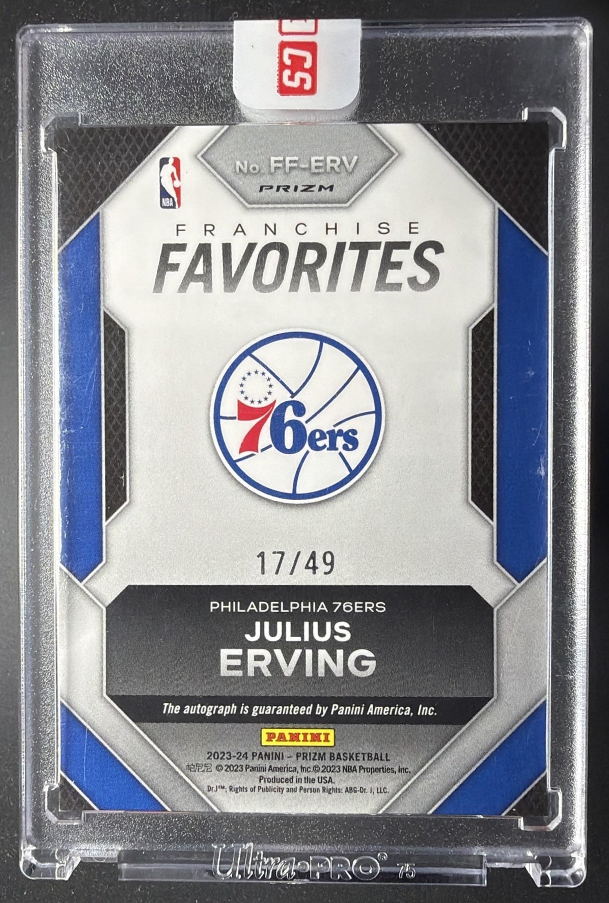 2023 Panini Prizm Julius Erving #FF-ERV Franchise Favorites Signatures Blue /49 Auto