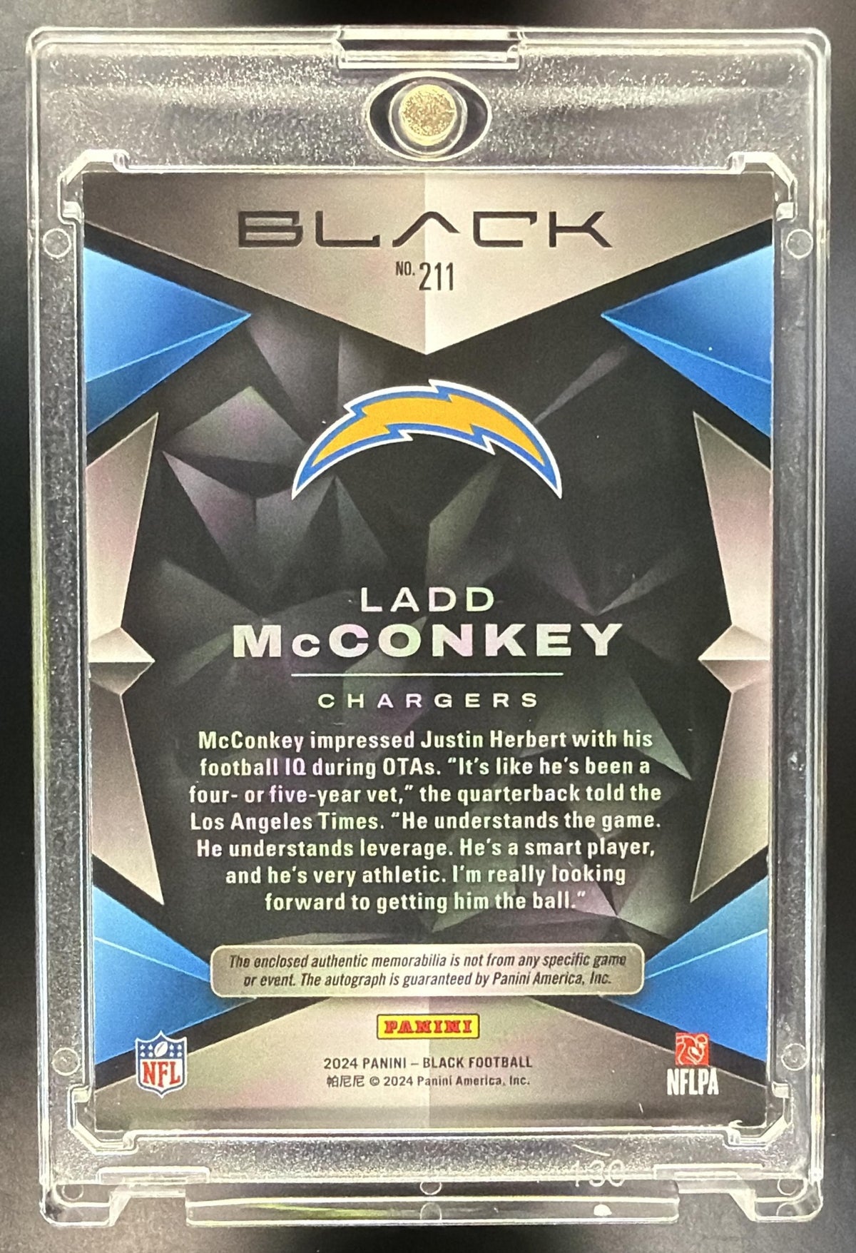 2024 Panini Black Ladd McConkey #211 Rookie Patch Auto /10 Nike Swoosh RC