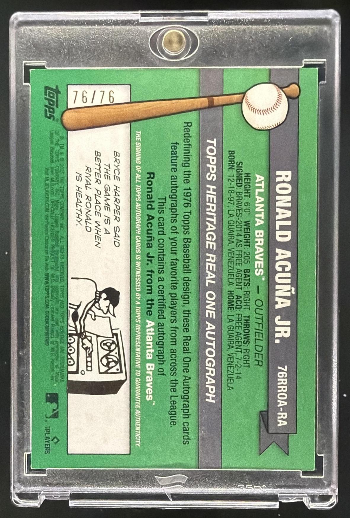 2025 Topps Heritage Ronald Acuna Jr. #76RROA-RA 1976 Redefined Real One Auto /76
