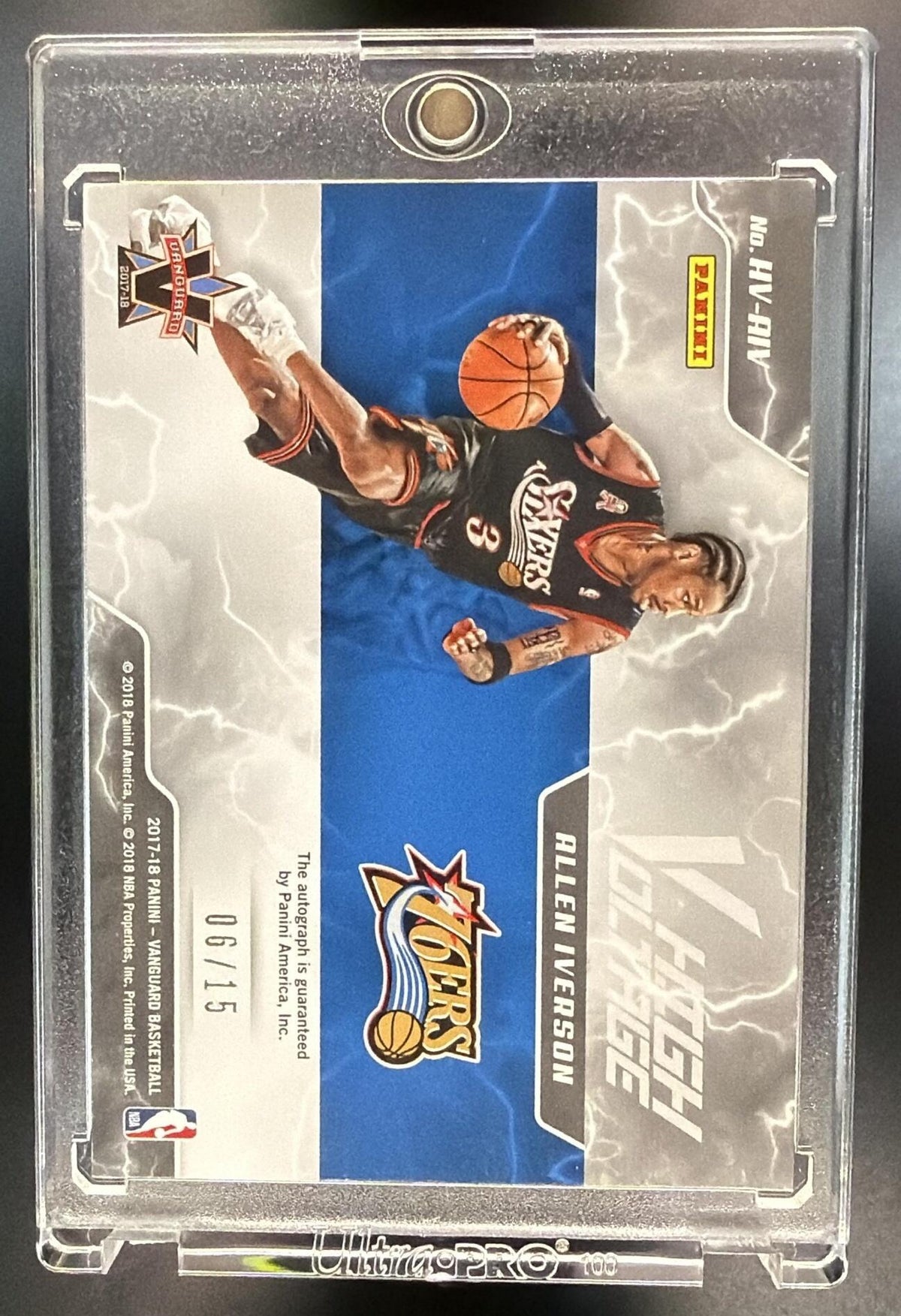 2017 Panini Vanguard Allen Iverson #HV-AIV High Voltage Signatures Purple /15 Auto