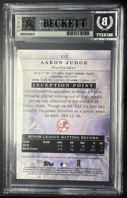 2017 Topps Inception Aaron Judge #112 75/199 Auto RC BGS 9