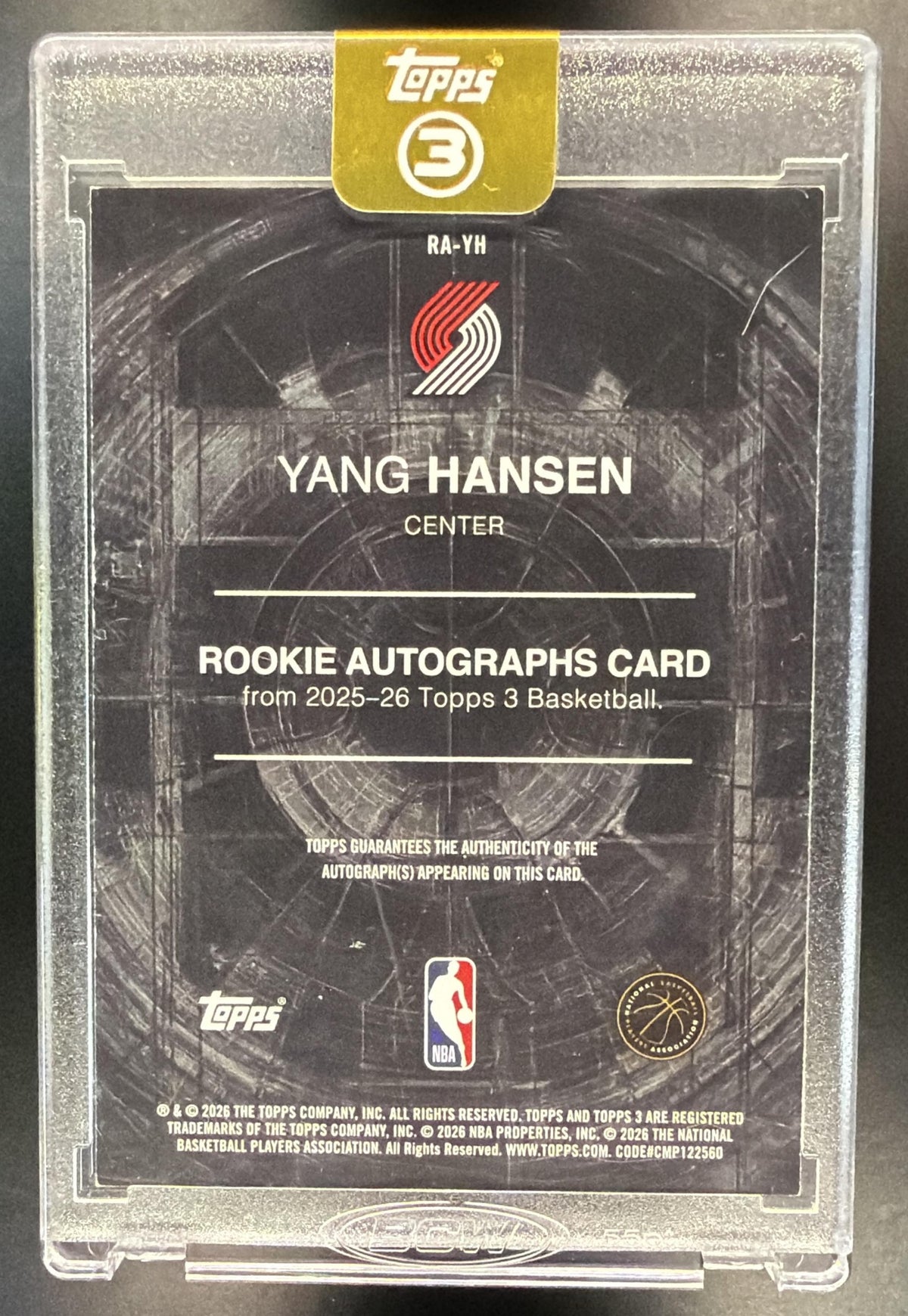 2025-26 Topps Three Yang Hansen #RA-YH Rookie Auto 33/49 RC