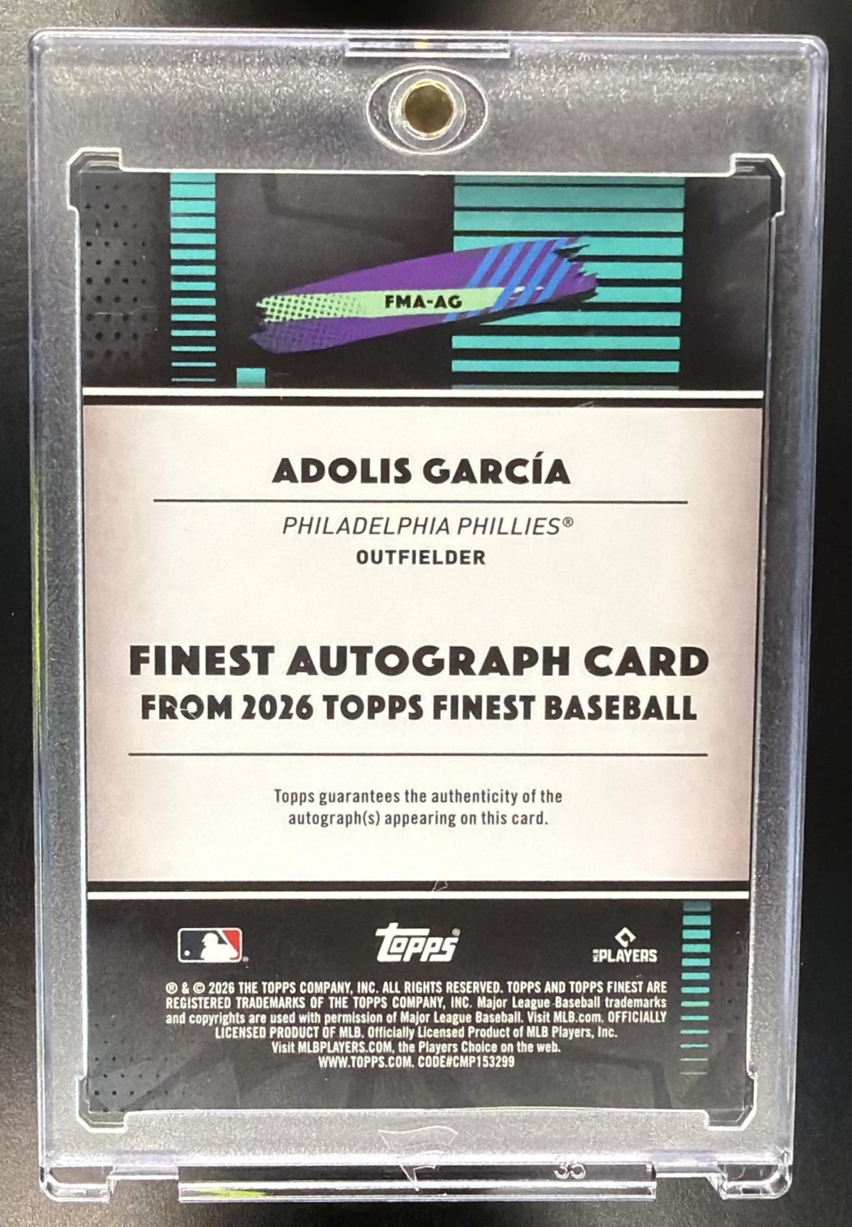 2026 Topps Finest Adolis Garcia #FMA-AG Mega Auto Red Mini-Diamond Refractor 4/5
