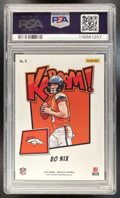 2024 Panini Absolute Bo Nix #9 Kaboom Horizontal RC SSP PSA 9