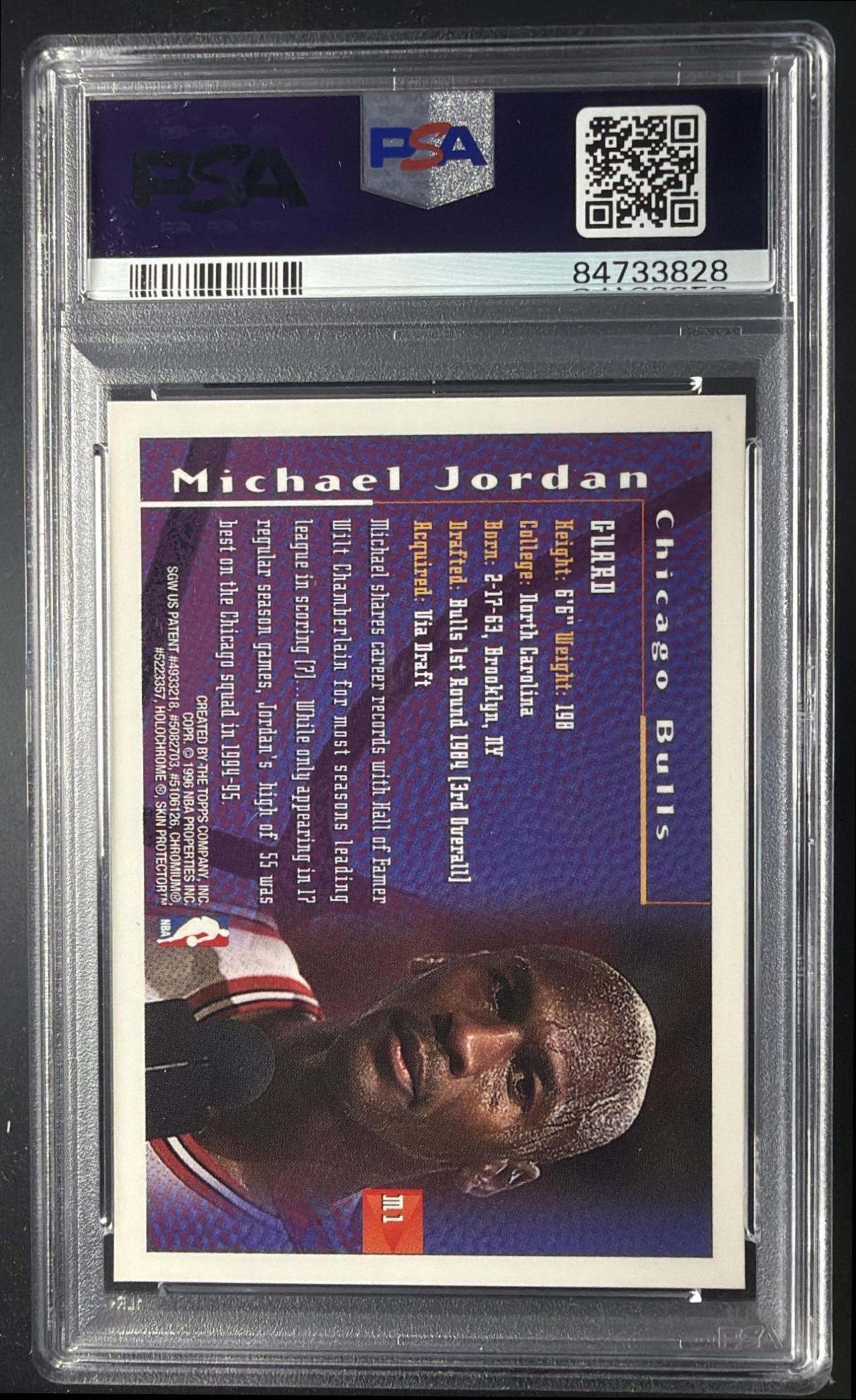 1995-96 Topps Finest Michael Jordan #M1 Mystery Borderless PSA 7