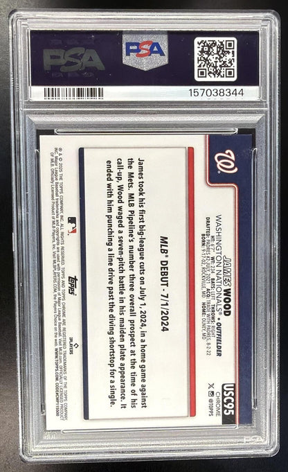 2025 Topps Chrome Update James Wood #USC95 Orange Refractor 5/25 RC PSA 9