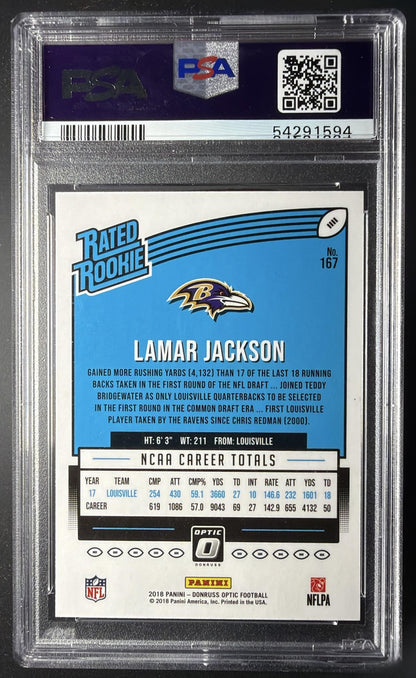 2018 Panini Donruss Optic Lamar Jackson #167 RC PSA 10