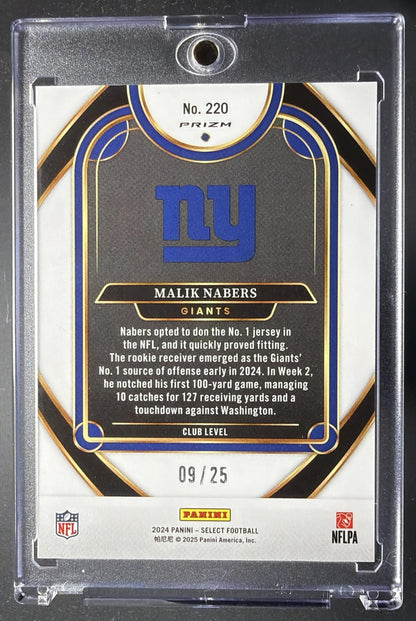 2024 Panini Select Malik Nabers #220 Club Tie Dye Prizm 9/25 RC