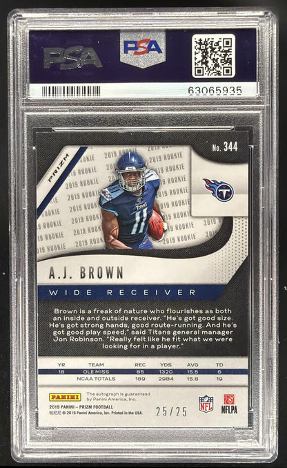 2019 Panini Prizm A.J. Brown #344 Rookie Auto Red Shimmer /35 RC PSA 9