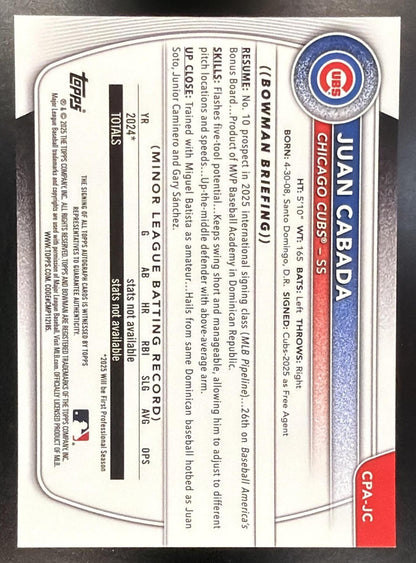 2025 Bowman Chrome Juan Cabada #CPA-JC Auto Gold Shimmer Refractor /50 1st Prospect