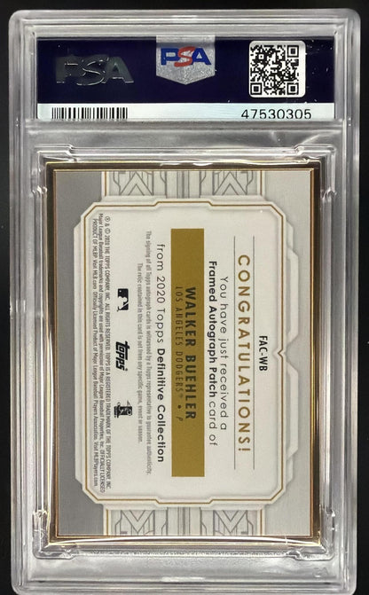 2020 Topps Definitive Walker Buehler #FAC-WB Framed Auto Patch Purple /10 PSA 10