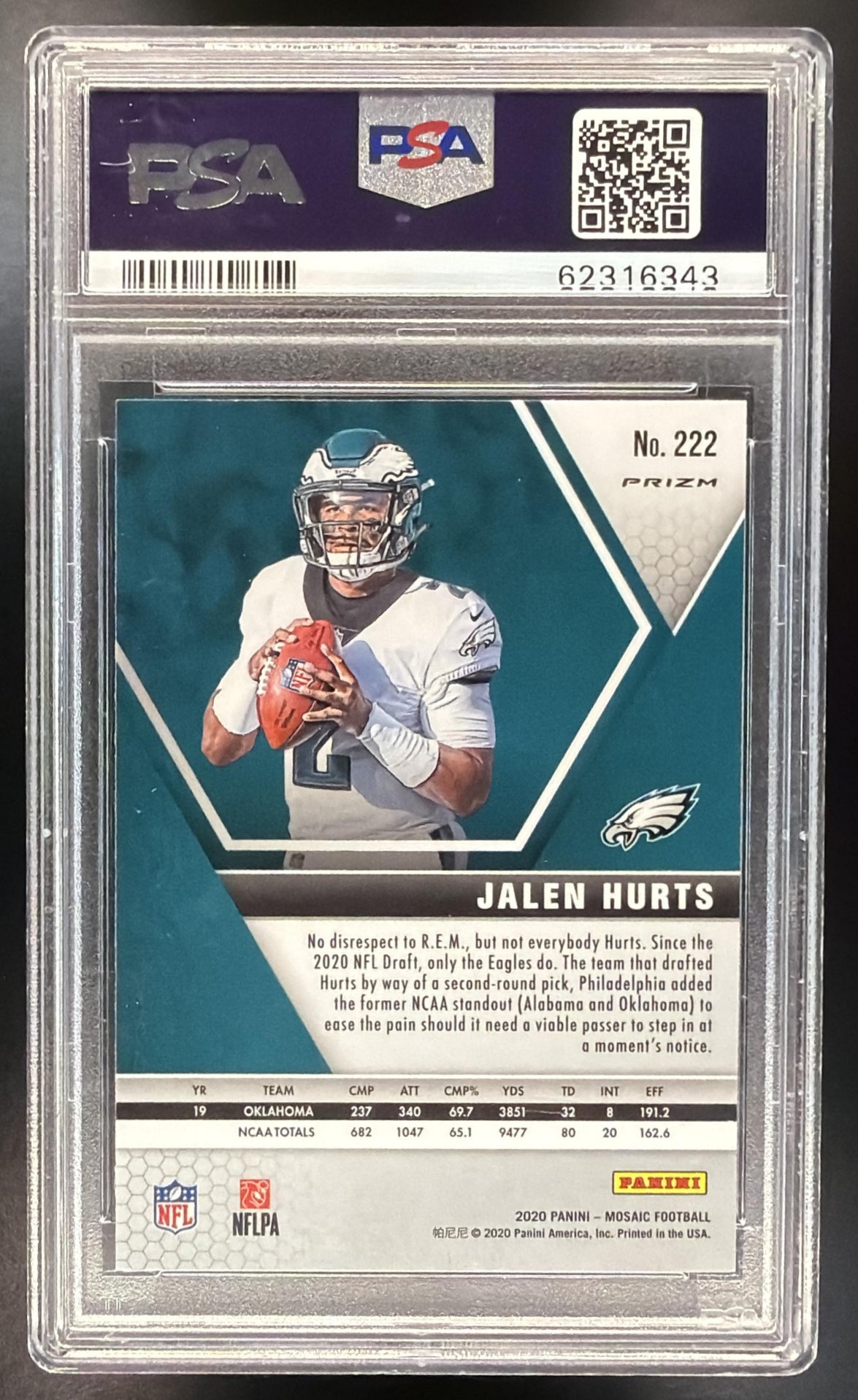 2020 Panini Mosaic Jalen Hurts #222 Prizm Green RC PSA 10 Eagles
