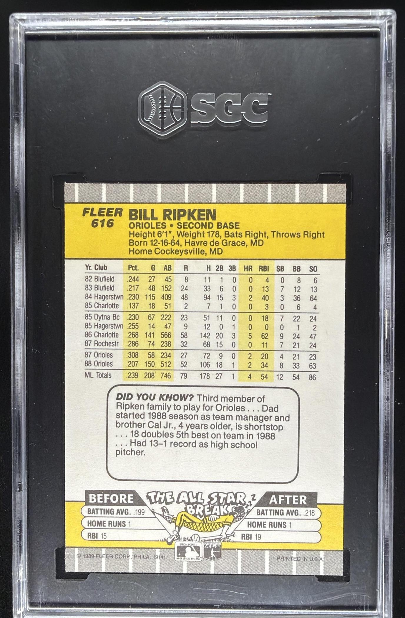 1989 Fleer Bill Ripken #616a SGC 8