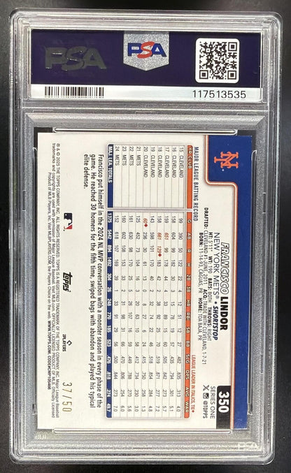 2025 Topps Francisco Lindor #350 Big Head Variation Gold 37/50 PSA 9