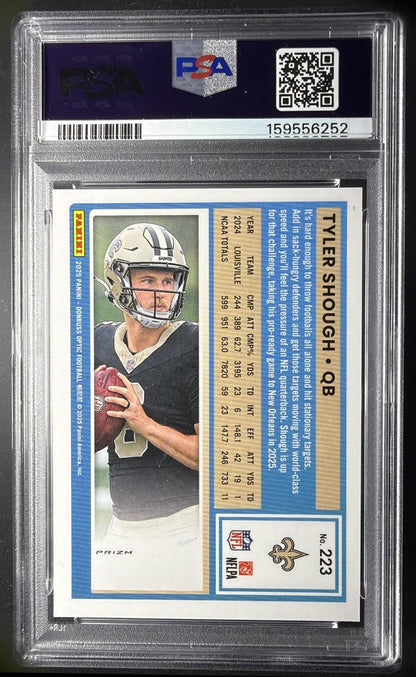 2025 Panini Donruss Optic Tyler Shough #223 Rated Rookie Blue Hyper Prizm PSA 10
