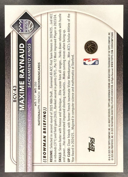 2025-26 Bowman Maxime Raynaud #BCV-43 Chrome Orange Geometric Refractor 20/25 RC