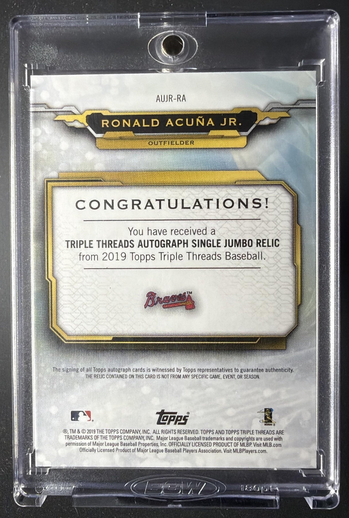 2019 Topps Triple Threads Ronald Acuna Jr. #AUJR-RA Auto Jumbo Patch /99