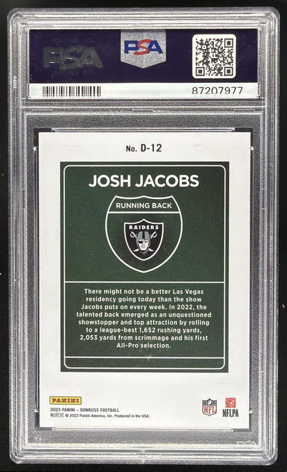 2023 Panini Donruss Josh Jacobs #D-12 Downtown SSP PSA 10
