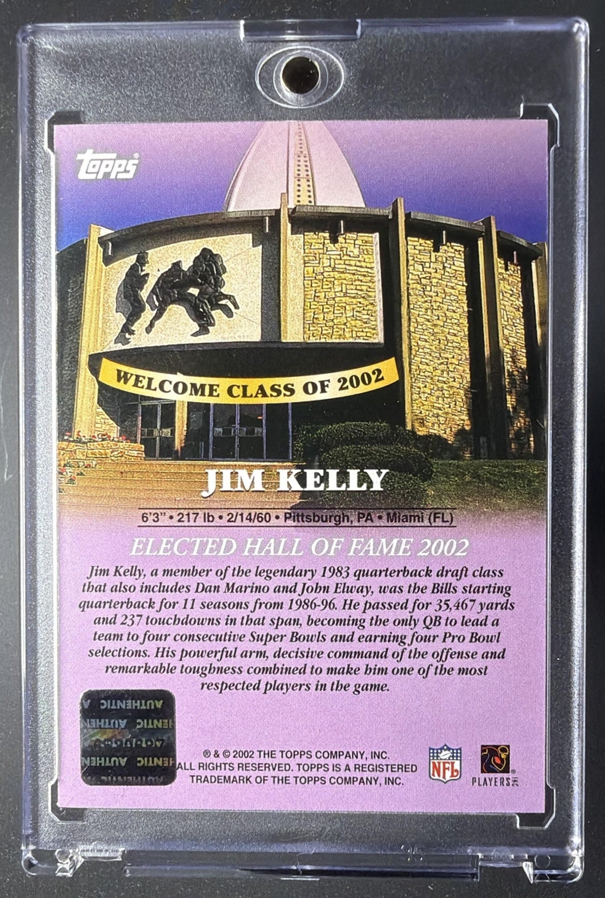 2002 Topps Jim Kelly #NNO Hall of Fame Class Auto