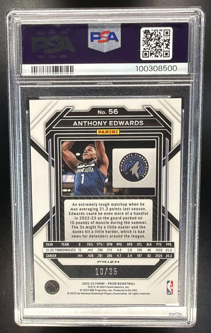 2022-23 Panini Prizm Anthony Edwards #56 Prizms Blue Shimmer FOTL 10/35 PSA 9