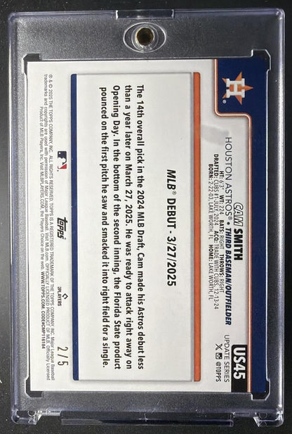2025 Topps Update Cam Smith #US45 Red Holo Foil 2/5 RC Rookie Debut