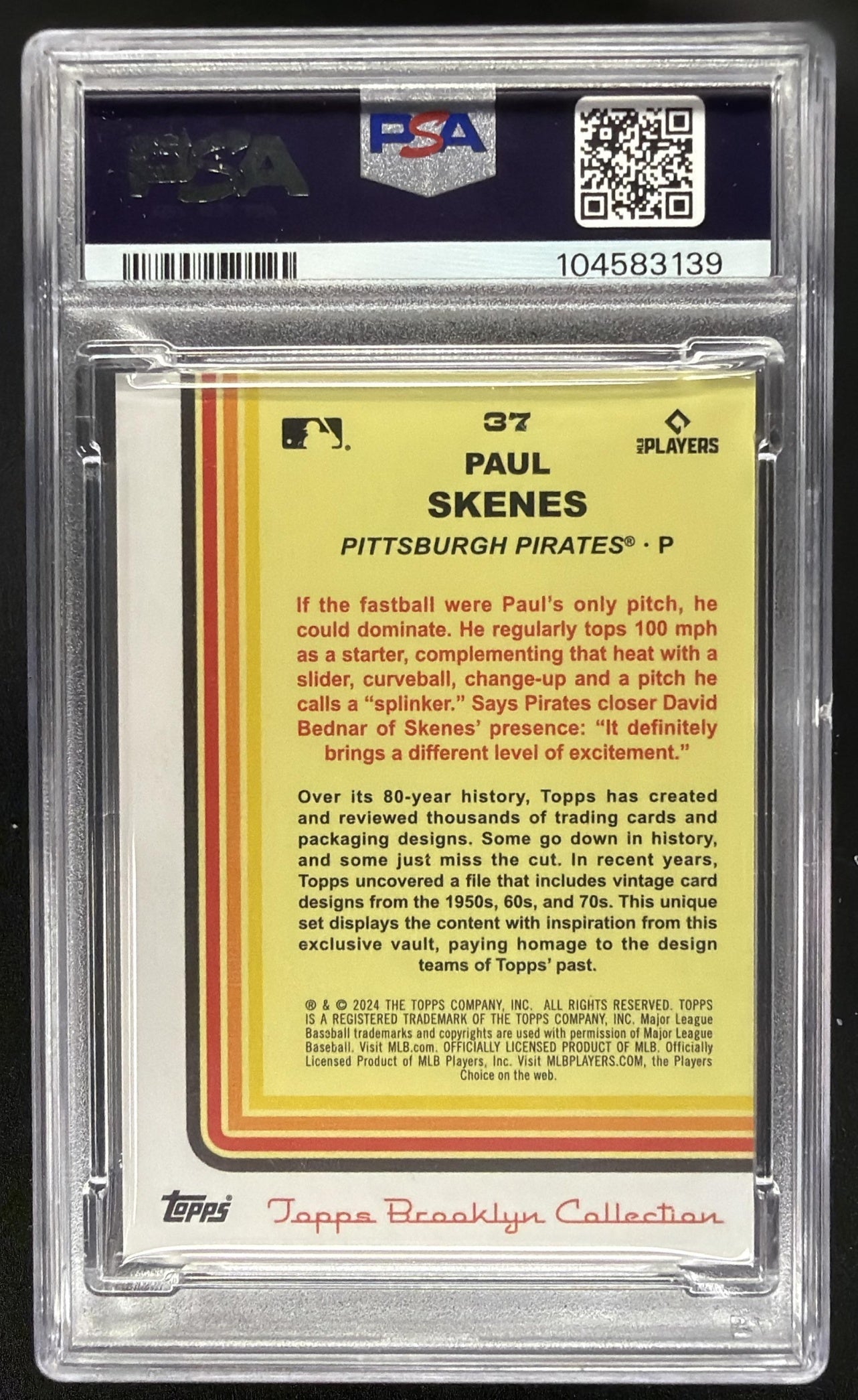 2024 Topps Brooklyn Collection Paul Skenes #37 Chartreuse 98/99 RC PSA 10