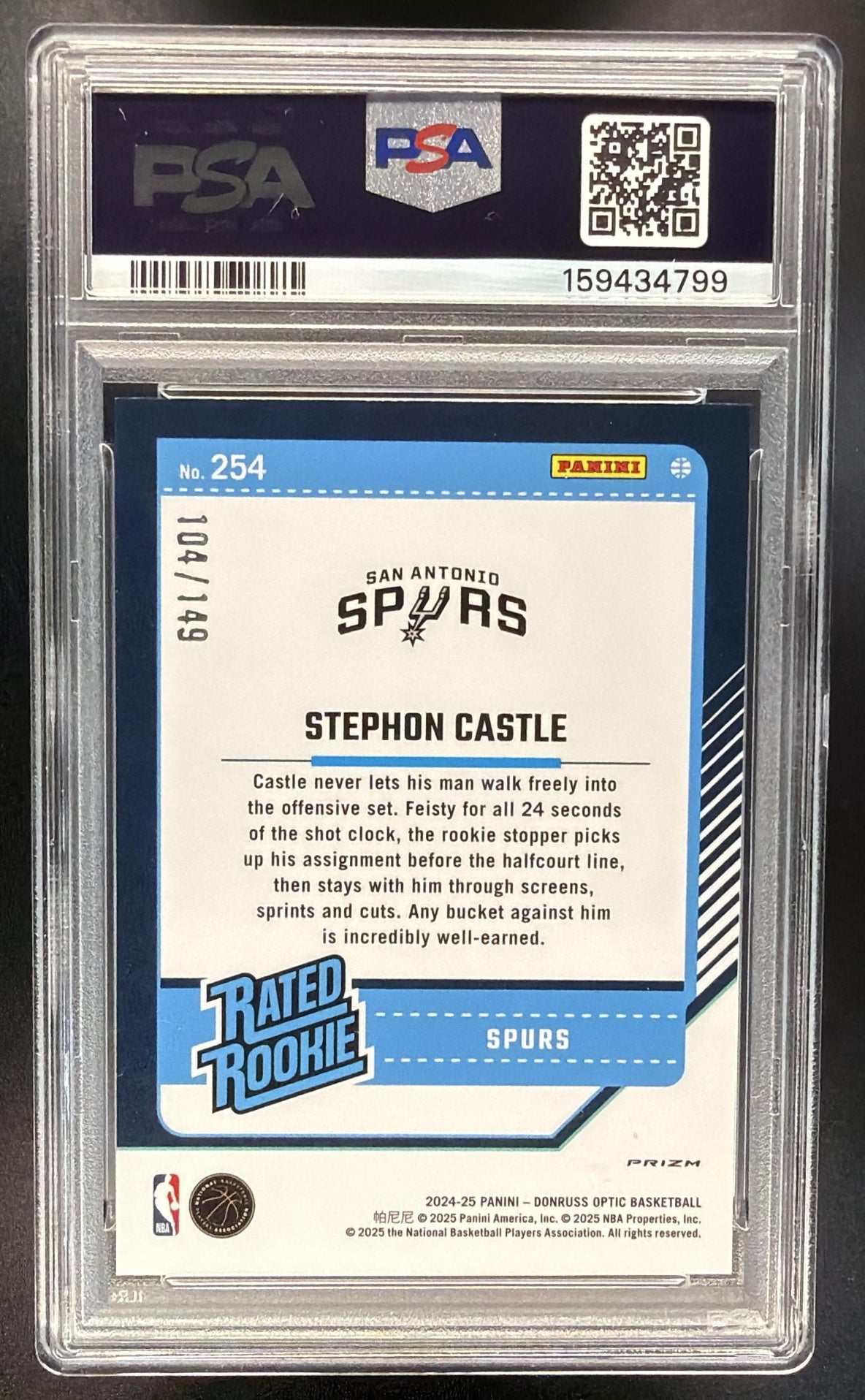 2024 Panini Donruss Optic Stephon Castle #254 Green Shock Prizm /149 RC Rated Rookie PSA 10