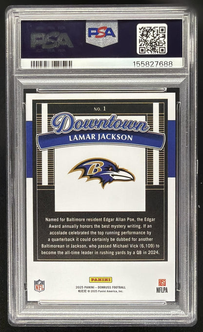 2025 Panini Donruss Lamar Jackson #1 Downtown SP PSA 9