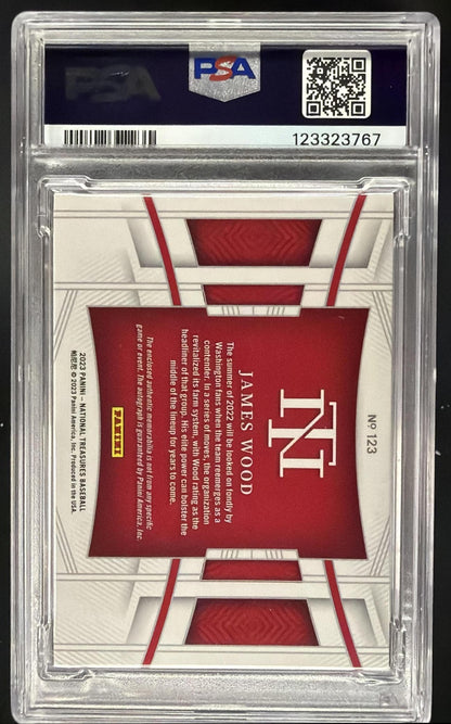 2023 Panini National Treasures James Wood #123 Rookie Patch Auto 1/1 PSA