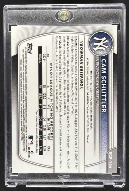 2025 Bowman Chrome Cam Schlittler #BCP-166 Blue Geometric Refractor /150 1st