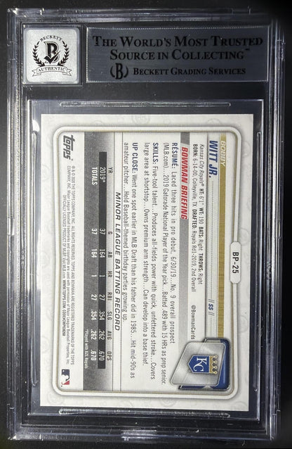 2020 Bowman Bobby Witt Jr. #BP-25 1st Prospect Beckett Authentic Auto
