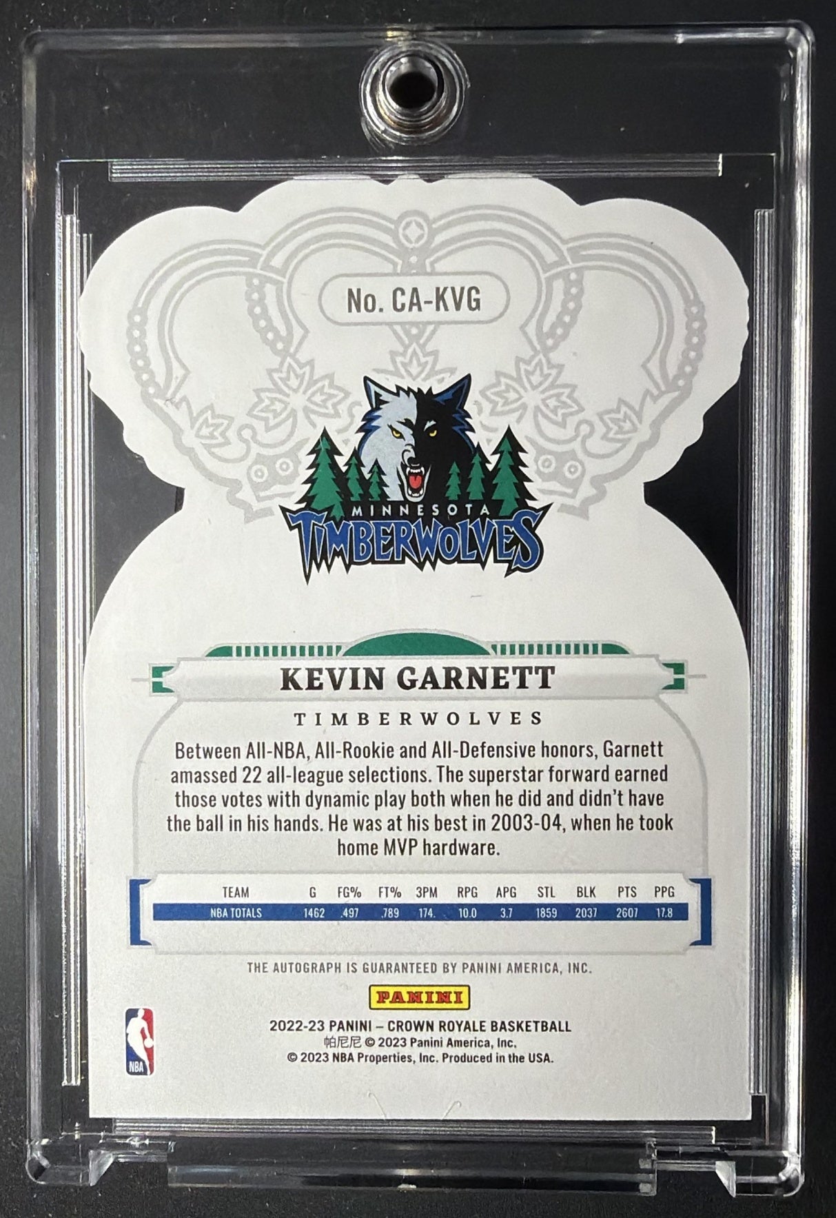 2022-23 Panini Crown Royale Kevin Garnett #CA-KVG Auto Purple /49